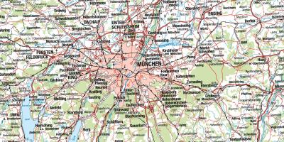 નકશો મ્યુનિક અને આસપાસના શહેરો